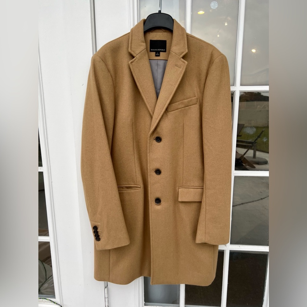 Banana Republic Tan Camel Wool Coat Trench Overcoat